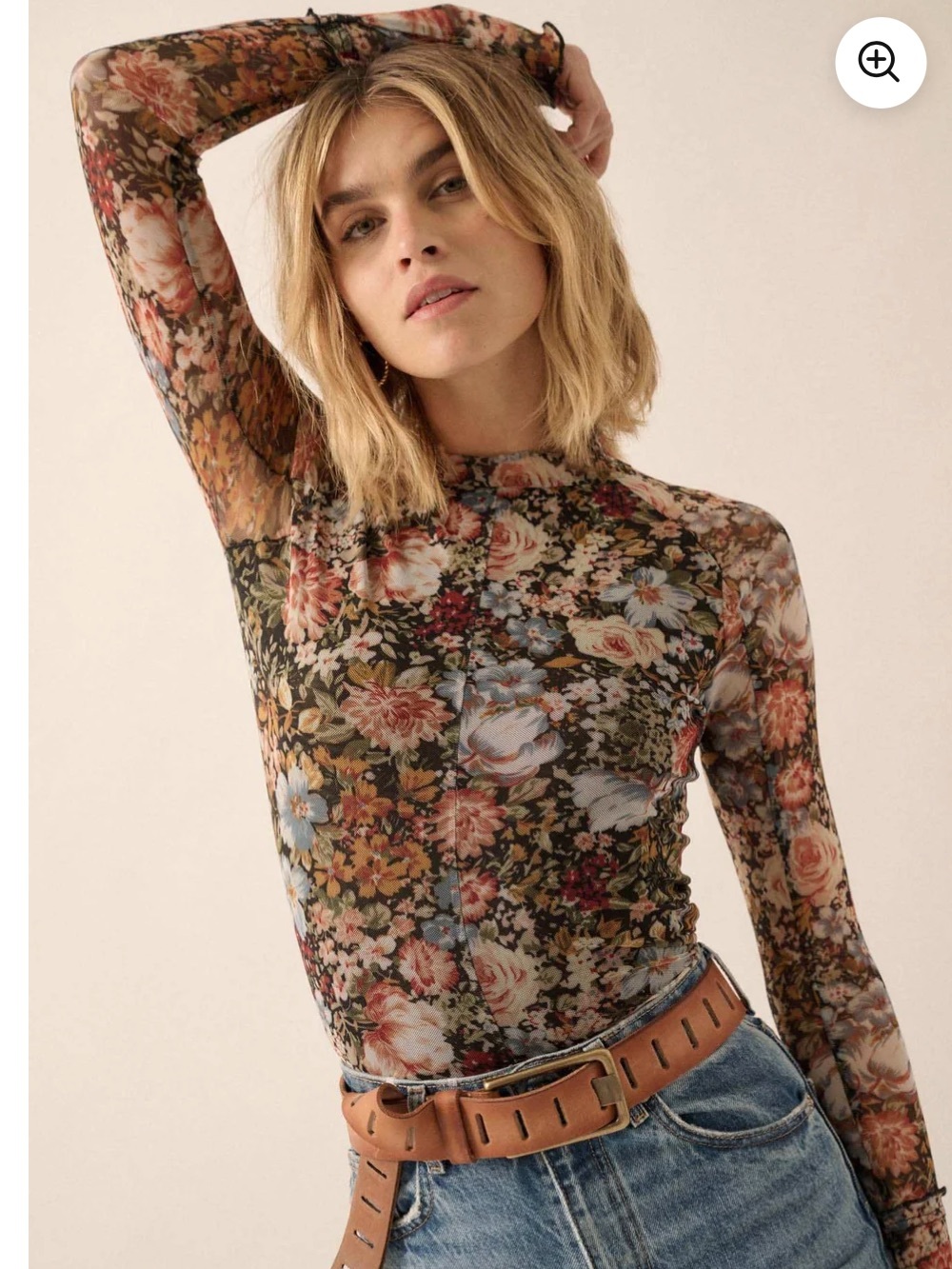 Promesa Floral Mesh Long Sleeve Top in Black Multi